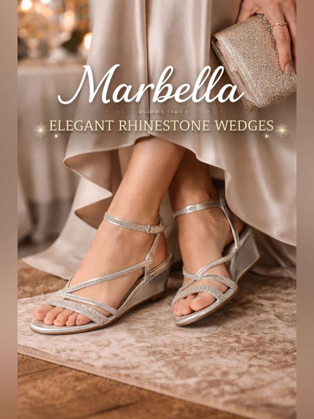 Marbella Elegant Rhinestone Wedges — Silver